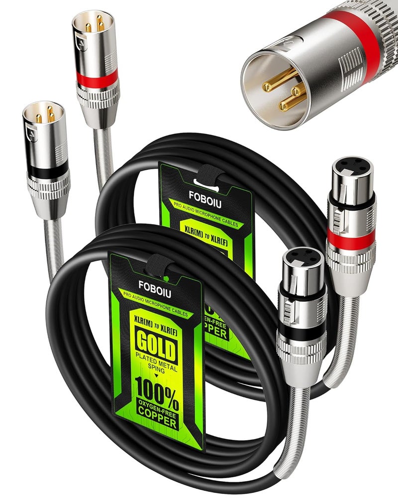 Foboiu XLR Cables 6ft 2 Pack, XLR Microphone Mic Cable, Shielded Balanced 3-pin Male to Female, Oxygen-Free Copper (OFC) XLR Cable Speaker Cord with Gold-Plated Connectors Metal Spring Black - Image 1
